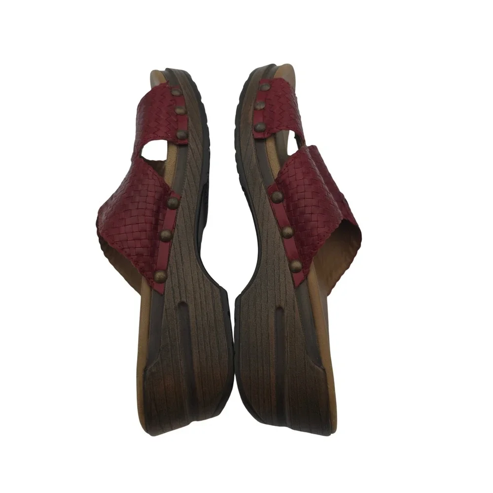 Dansko Oxblood Woven Leather‎ Slide Sandals 41/10 Comfort Wedge Boho